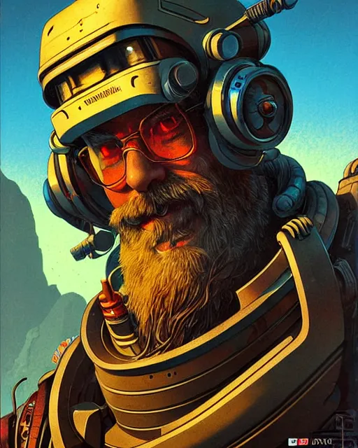 Prompt: torbjorn from overwatch, character portrait, portrait, close up, concept art, intricate details, highly detailed, vintage sci - fi poster, retro future, vintage sci - fi art, in the style of chris foss, rodger dean, moebius, michael whelan, and gustave dore