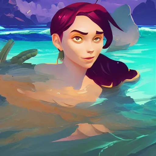 Image similar to painting mermaid treasure on sea of thieves game avatar hero smooth face median photoshop filter cutout vector, behance hd by jesper ejsing, by rhads, makoto shinkai and lois van baarle, ilya kuvshinov, rossdraws global illumination