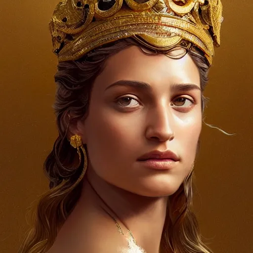 Prompt: portrait of Alicia Vikander as a greek goddess, marble statue, greek mythology, gold crown and filaments, intricate, headshot, highly detailed, digital painting, artstation, concept art, sharp focus, cinematic lighting, illustration, art by artgerm and greg rutkowski, alphonse mucha, cgsociety