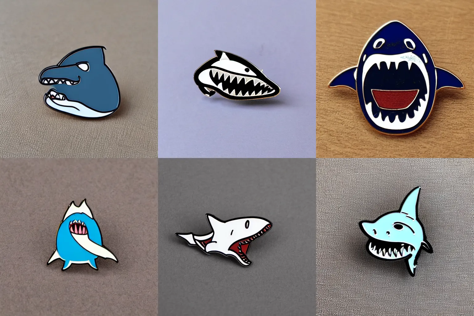 Prompt: very beautiful minimalistic detailed enamel pin of an angry shark