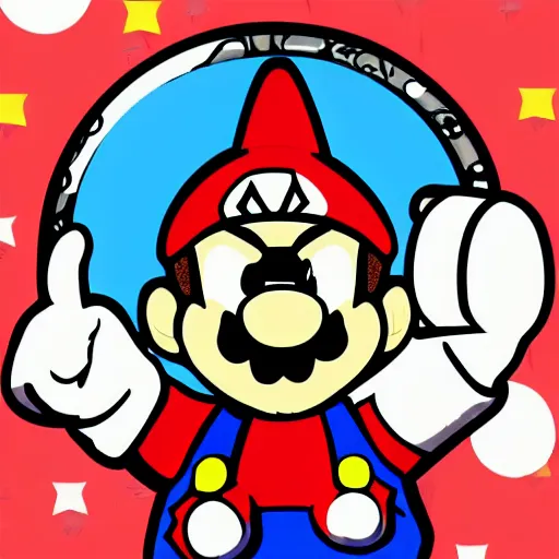 Image similar to svg sticker of a Pop-Wonder SuperMario, Mario-Wearing-a-red-hat, at a rave, spinning records, giant headphones rocking out, wearing headphones, huge speakers, dancing, rave, DJ, spinning records, digital art, amazing composition, rule-of-thirds, award-winning, trending on artstation, featured on deviantart