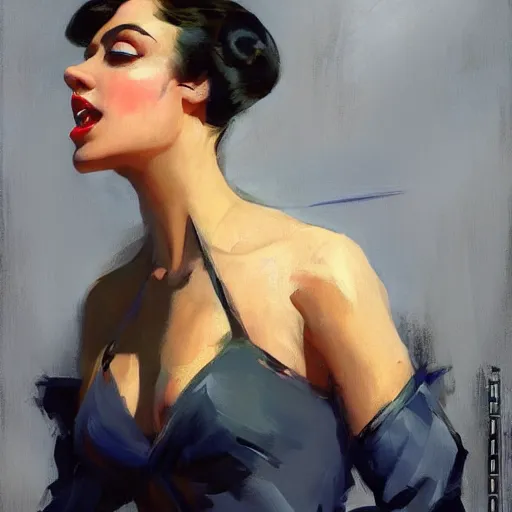 Prompt: greg manchess portrait painting of beauty 1 9 2 0's pinup as overwatch's characters, medium shot, asymmetrical, profile picture, organic painting, sunny day, matte painting, bold shapes, hard edges, street art, trending on artstation, by huang guangjian and gil elvgren and sachin teng