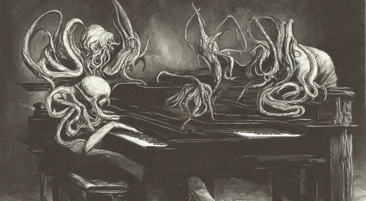 Image similar to cthulhu playing the piano