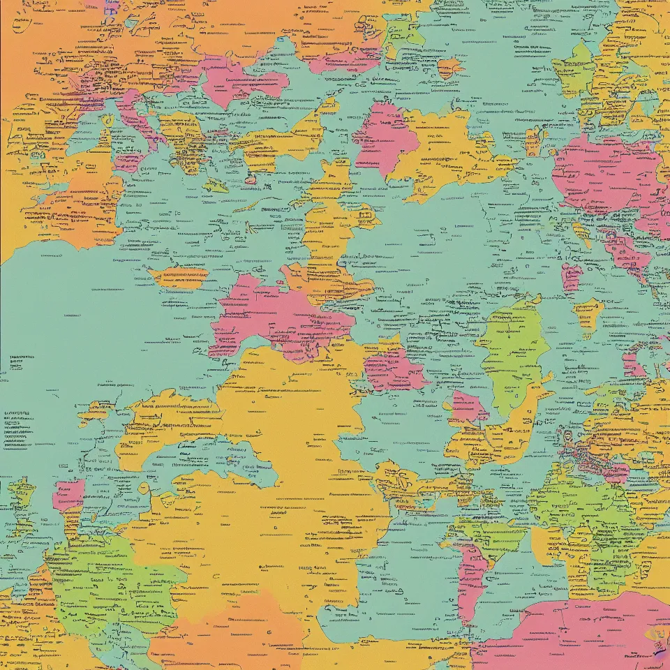 Image similar to imaginary map of different color realms, map of fantacy world, different realms, blueprint, infographic, vintage theme, on paper, with notes, highly detailed, hyper realistic