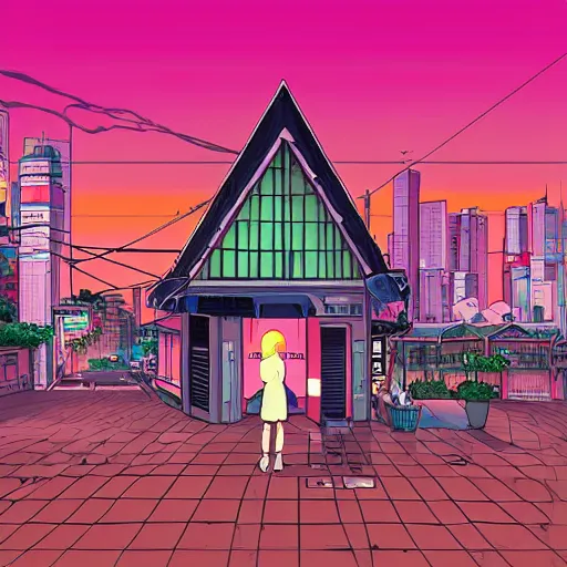 Image similar to synthwave urban grunge by studio ghibli