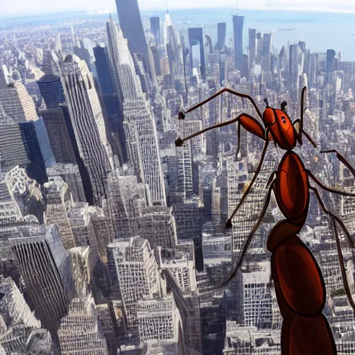 Prompt: a giant ant climbing the empire state