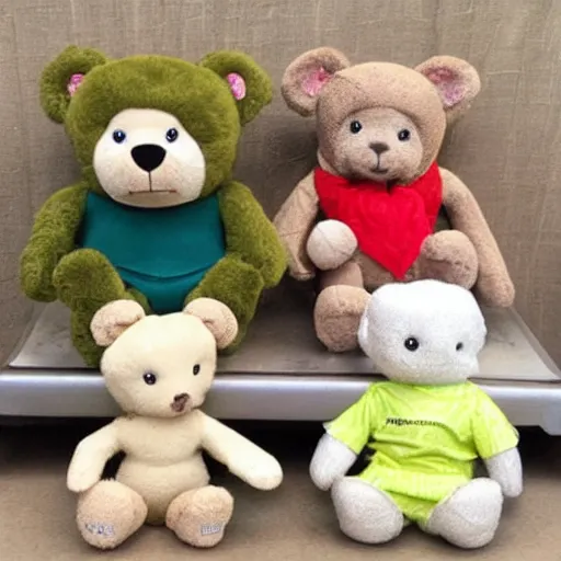 Image similar to teddy bears picnic in the style of carol lawson as plush toys in a grab machine,