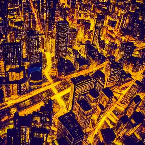 Image similar to city at night viewed from above, instagram contest winner, glowing lights, vivid colors, circuitry