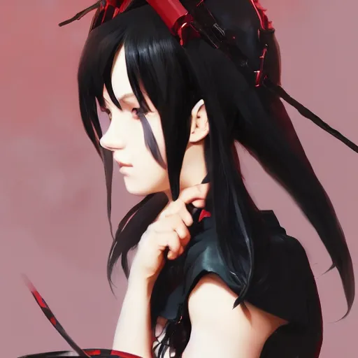 Prompt: an anime girl wtih black demon horns and snake tails,full body portrait,by ruan jia and Ilya Kuvshinov and Greg Rutkowski,super clear detailed,hyper realistic,trending on artstation,4k