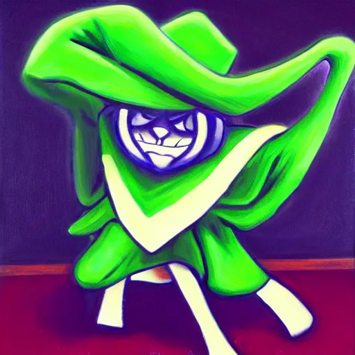 Image similar to a very elegant oil painting of ralsei from deltarune, oil painting, full body, smooth paint, magician, furry, underground, undertale