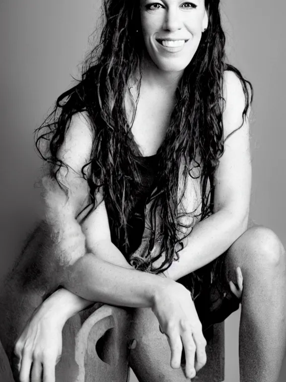 Prompt: promotional vogue studio portrait photo of Alanis Morissette