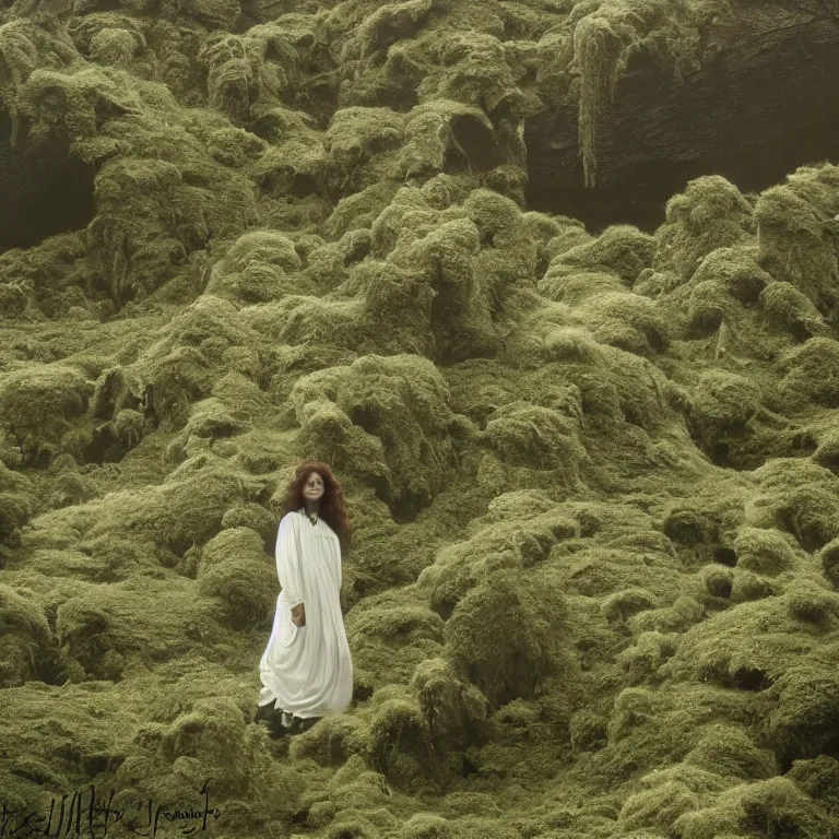 Prompt: dark and moody 1 9 7 0's artistic technicolor spaghetti western film, a large huge group of women in a giant billowing wide long flowing waving shining bright white dresses made of white smoke, standing inside a green mossy irish rocky scenic landscape, volumetric lighting, backlit, moody, atmospheric, fog, extremely windy, soft focus