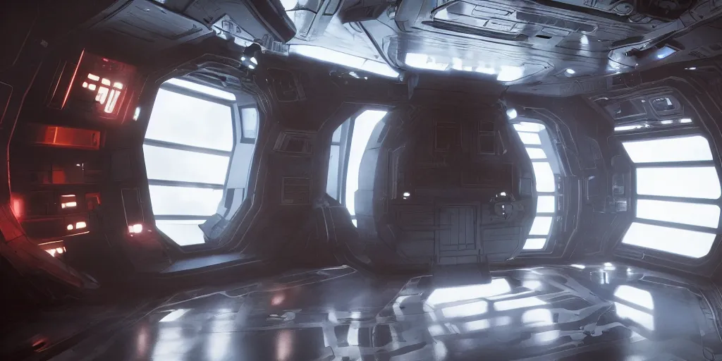 Image similar to the expanse tv show spaceship interiors realistic dramatic lighting stills 4 k