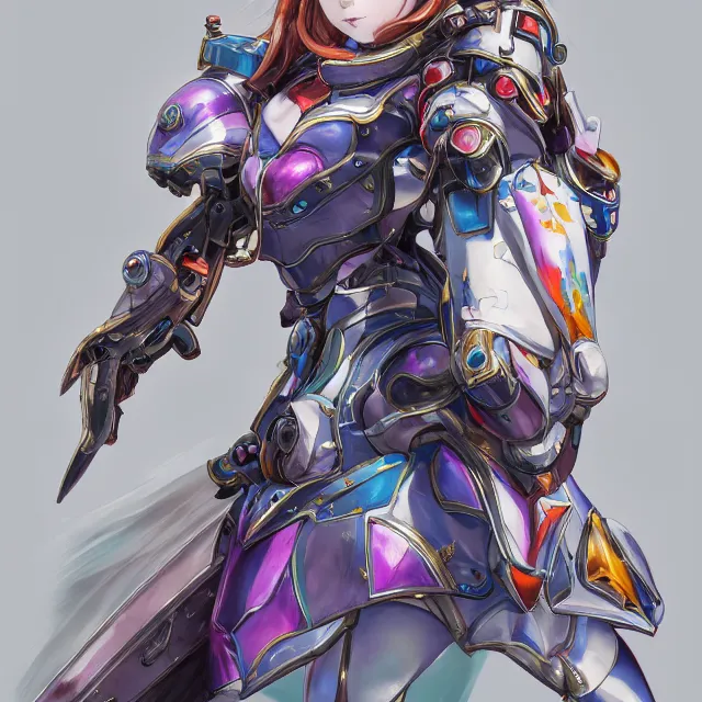 Image similar to studio portrait of lawful good colorful female holy mecha paladin absurdly beautiful, elegant, young cute anime girl, ultrafine hyperrealistic detailed face illustration by kim jung gi, irakli nadar, intricate linework, sharp focus, bright colors, matte, octopath traveler, final fantasy, unreal engine highly rendered, global illumination, radiant light, intricate environment