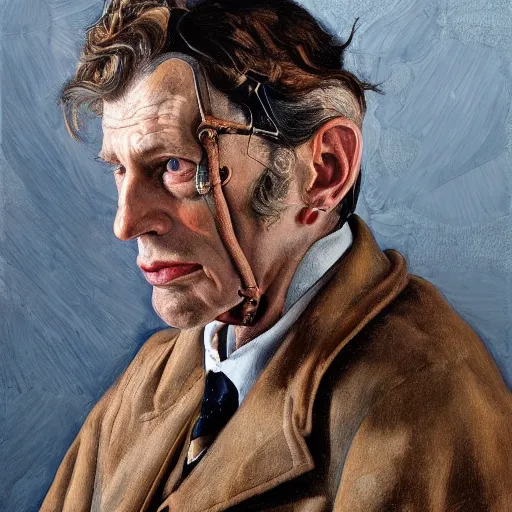 Image similar to high quality high detail painting by lucian freud, hd, portrait of steampunk man, photorealistic lighting