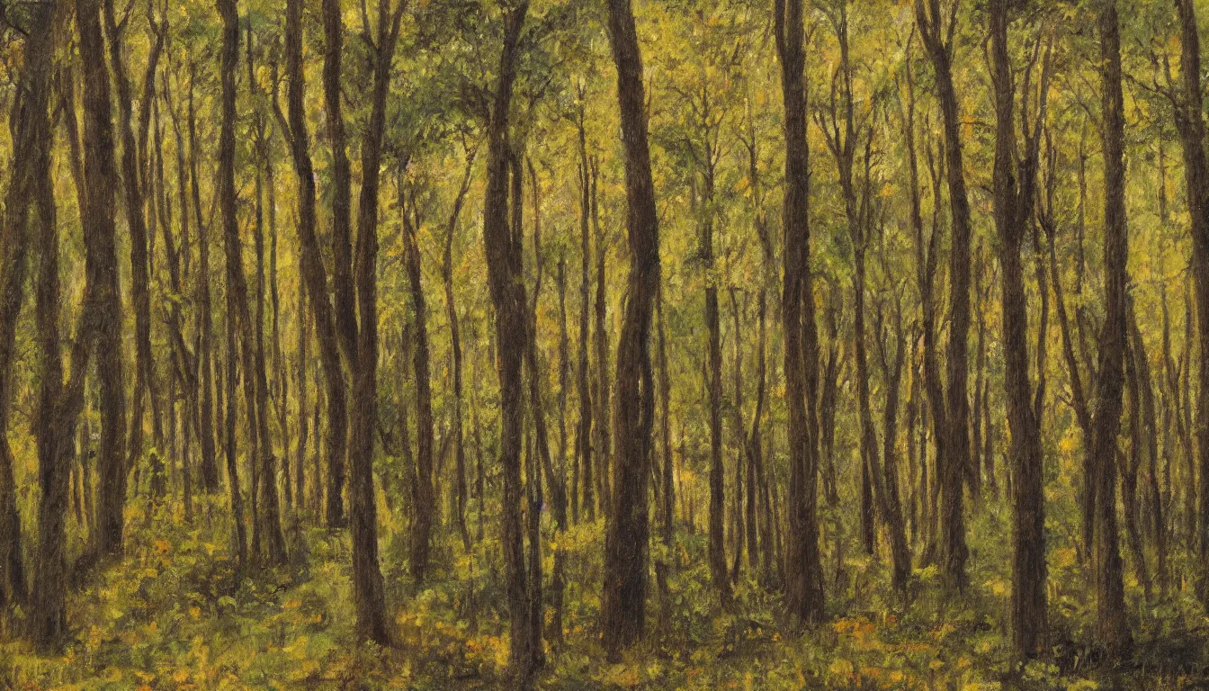 Prompt: a clearing in a forest painted by John Shroades