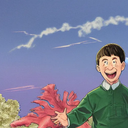Image similar to a beautifully detailed illustration of mister rodgers as a shonen protagonist, fine detail, 4 k, award winning