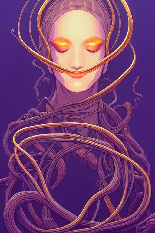 Image similar to 👁👩🏾🌊👾, phantom, dreary, dramatic, fluid, golden ratio, artstation, moebius + loish, hd, long vines,