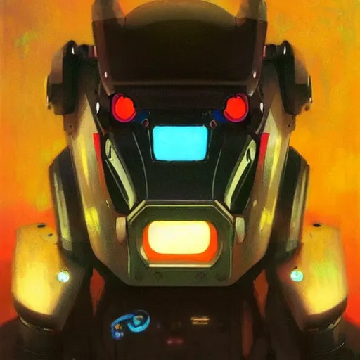 Image similar to a dark and colorful close - up of a sci - fi mecha lion robot with led lights glowing fog in the background. highly detailed science fiction painting by norman rockwell, frank frazetta, and syd mead. rich colors, high contrast, gloomy atmosphere, dark background. trending on artstation