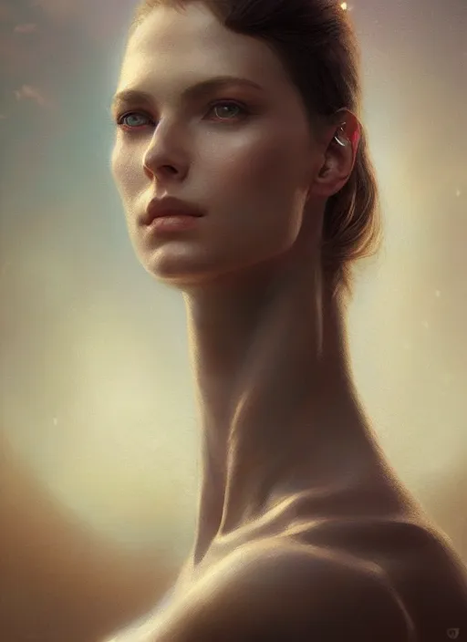 Image similar to Highly detailed portrait of a woman with a 1-foot long neck, fantasy art by Greg Rutkowski, Stanley Artgerm, Tom Bagshaw, global illumination, radiant light, detailed and intricate