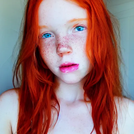 Image similar to a portrait of a redhead girl with freckles