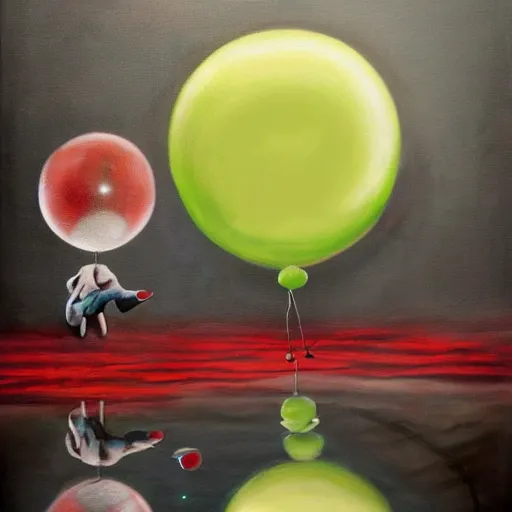 Image similar to grunge painting of a computer with a wide smile and a red balloon by chris leib, loony toons style, pennywise style, corpse bride style, horror theme, detailed, elegant, intricate