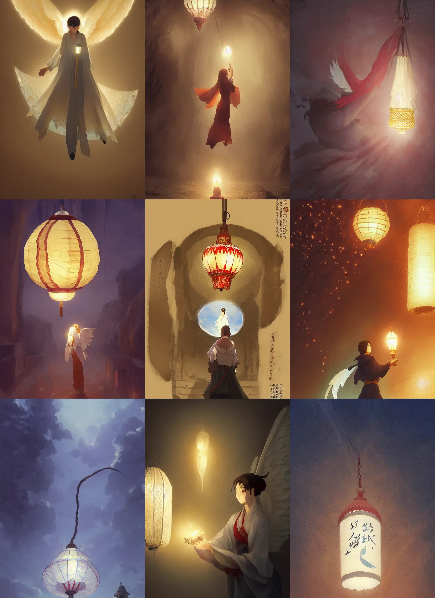 Prompt: turkish paper lantern, fanoos, scutari, low light, the light from the lamp is in the shape of an angel trending on pixiv fanbox, painted by greg rutkowski makoto shinkai takashi takeuchi studio ghibli