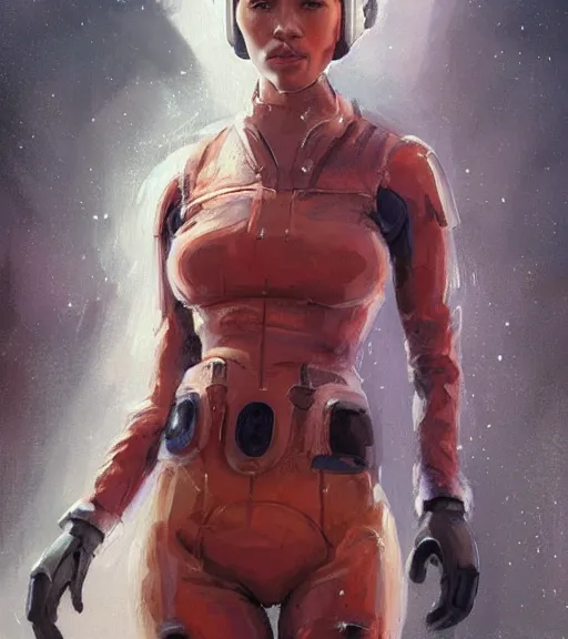 Prompt: portrait of a madeleine mantock 🍑 from the tomorrow people by greg rutkowski, she is about 3 0 years old, slavic, pretty, blond hair with two strans around her face, she is wearing a futuristic space gear, highly detailed portrait, digital painting, artstation, concept art, smooth, sharp foccus ilustration, artstation hq.