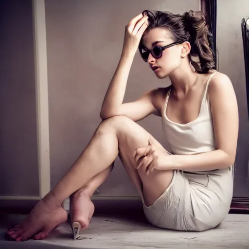 Image similar to a beautiful woman sitting at a vanity in front of a cracked mirror, beautiful face, fashion photography, elegant furniture, cracked mirror, cracks