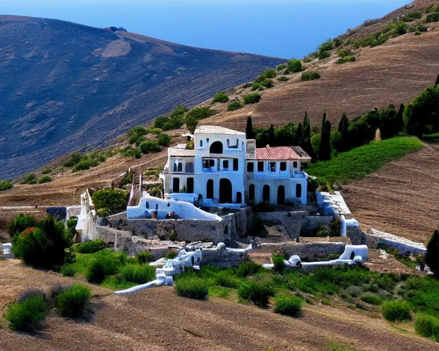 Prompt: greek house on a hill