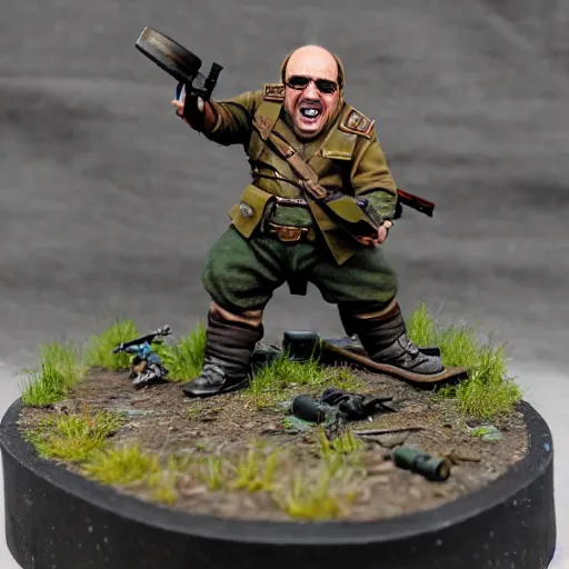 Prompt: danny devito painted wargaming miniature, bolt action, higly detailed, 4 k