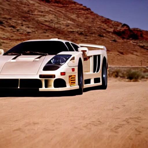 Image similar to a saleen s 7, in the desert, film still, panavision panaflex