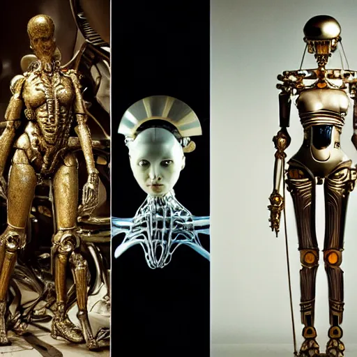 Image similar to still frame from Prometheus movie by Makoto Aida, biomechanical Vespa mandarina angel gynoid, metal couture by neri oxmn and Guo pei, editorial by Malczewski and by Caravaggio