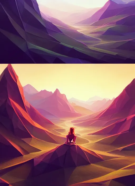 Image similar to summer afternoons in the low - poly hills, the hills are made of polygons, diffuse lighting, fantasy, intricate, surrealism!!!!, highly detailed, lifelike, photorealistic, digital painting, artstation, illustration, concept art, smooth, sharp focus, by greg rutkowski, chris tulloch mccabe, valentina remenar and asher duran,