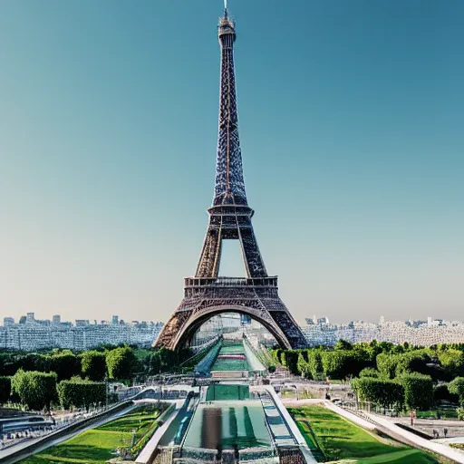 Image similar to eiffel tower constructed out of white marble, beautiful, stunning, coherent, landscape photo, realistic