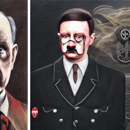 Image similar to UHD photorealistic detailed image of young Klaus Schwab and Hitler, both wearing extremely intricate clown makeup by Ayami Kojima, Amano, Karol Bak, tonalism