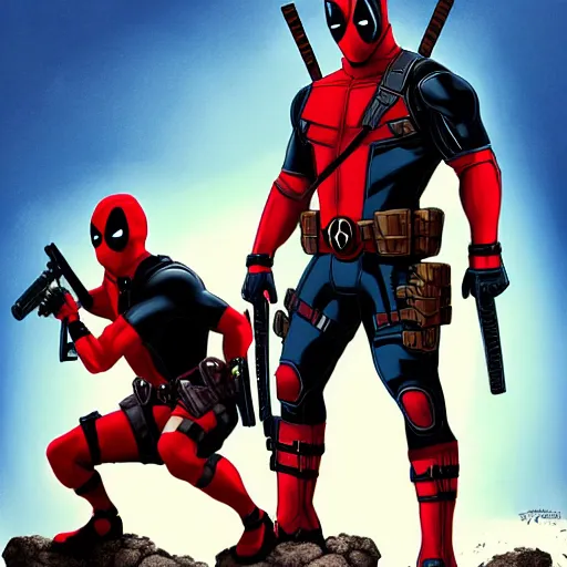 Image similar to deadpool and rocket raccoon together digital art 4 k detailed super realistic