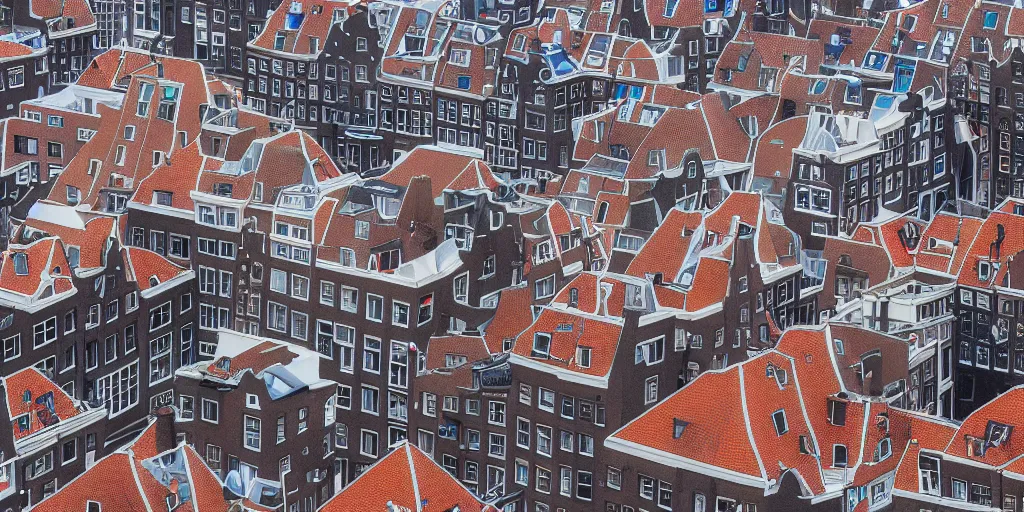 Image similar to the rooftops of amsterdam after the storm. 4 k vray