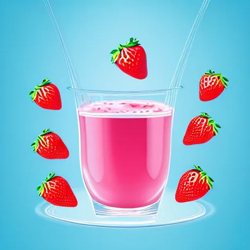 Prompt: a hyperdetailed strawberry milk poster, floating milk fluid, there are no cups or bottles, 4 k hd wallpaper illustration, package cover