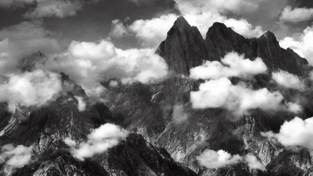 Prompt: mountains and clouds symbolism, surrealism photography by Sebastião Salgado and Sarolta Bán