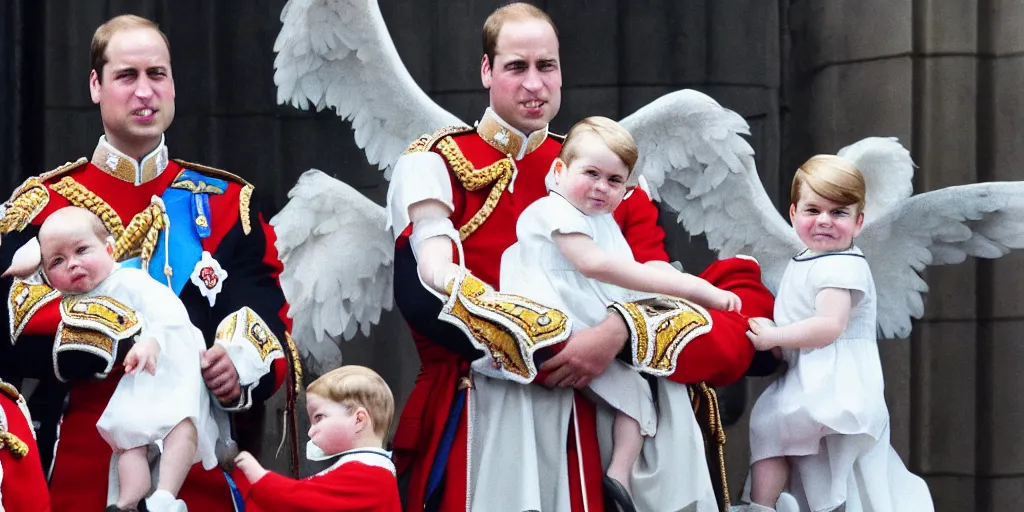 Image similar to photo of prince william, duke of cambridge wearing knight's armor with heavenly angels surrounding him