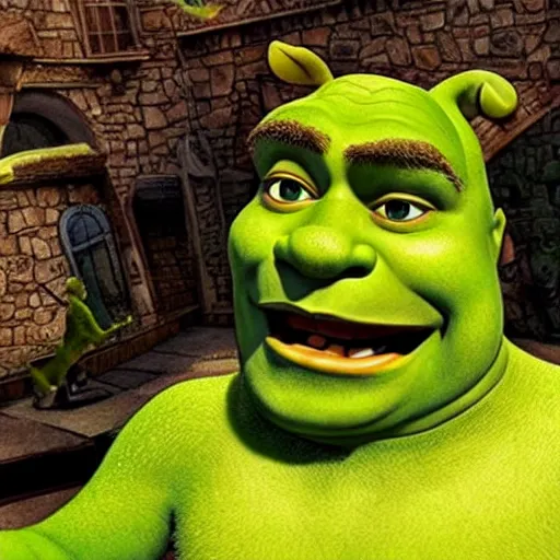 Image similar to shrek accidentally takeing a selfi