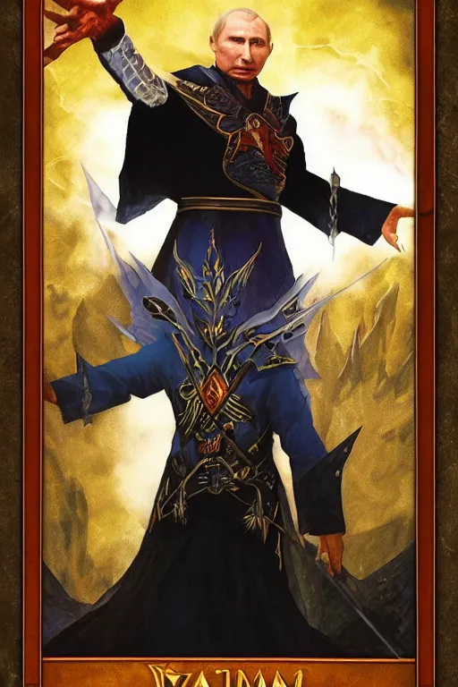 Image similar to Evil wizard Vladimur Putin as a Magic the Gathering card