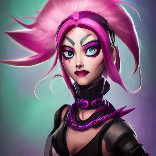 Prompt: jinx from league of legends, portrait, centered, arcane style, extremely detailed, concept art, smooth, sharp focus