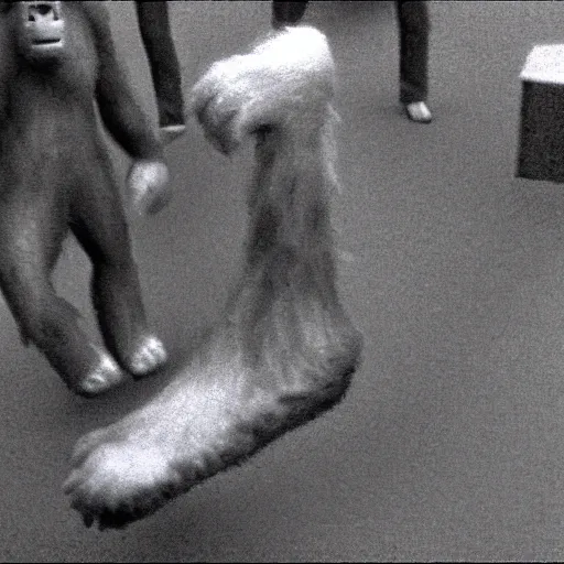 Prompt: cctv footage of bigfoot