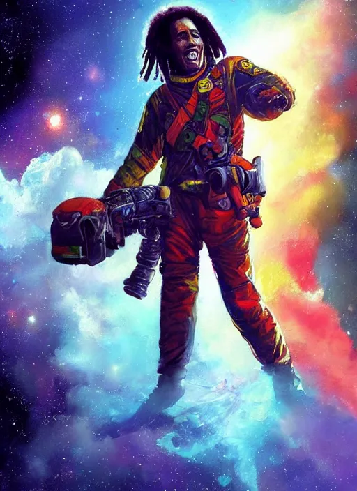 Bob Marley As A Space Soldier, In Front Of Exploding | Stable.