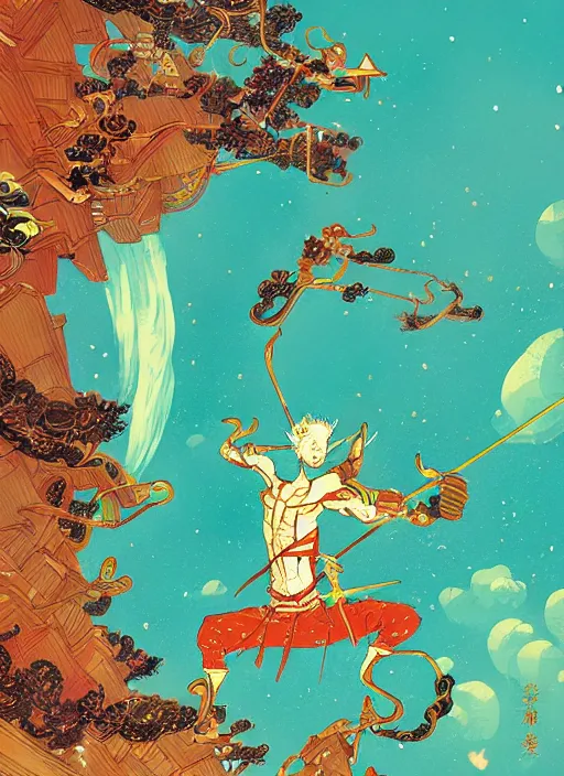 Image similar to sun wukong makes a havoc in the heavenly palace by victo ngai