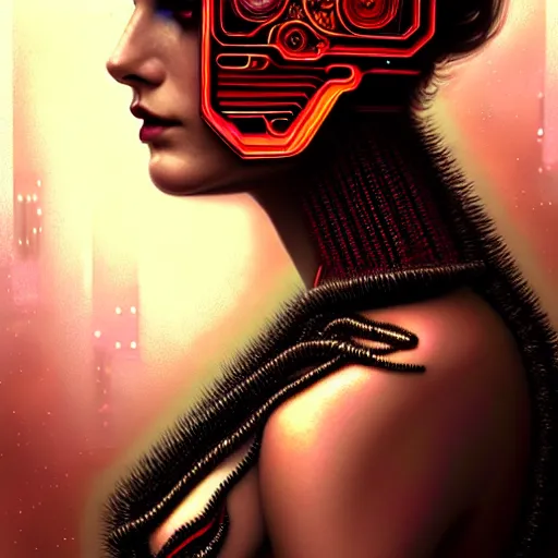 Image similar to extremely psychedelic beautiful cyborg queen of lsd infected by night. intricate, elegant, highly detailed, extremely lifelike photorealistic digital painting, artstation. steichen, gaston bussiere, tom bagshaw, cyberpunk alphonse mucha. elegant minimalism. anatomically correct. sultry. sharp focus. black, red accents. surreal lush hallucination