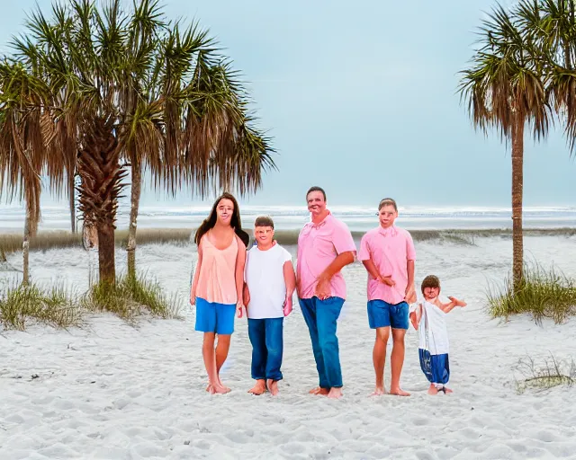 Image similar to 8 k portrait of a happy family on a beach, family beach photography, myrtle beach