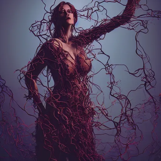 Image similar to a giant lady made of vines and leaves Dramatic Lighting, Trending on Artstation HQ, 4K, UHD.